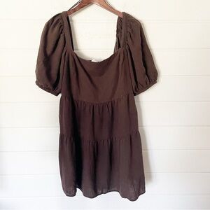 chinese dress ladies House of Harlow Size 4 Brown & Cream Linen Blend Short Balloon Sleeve   Labels Resale Boutique